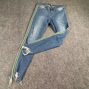 Zara Basic Z1975 Denim Jeans Womens 4 Blue Green Side Stripe Distressed Grunge
